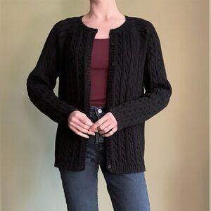 Classic Cable Knit Cardigan, Vintage Cotton Button Front Sweater